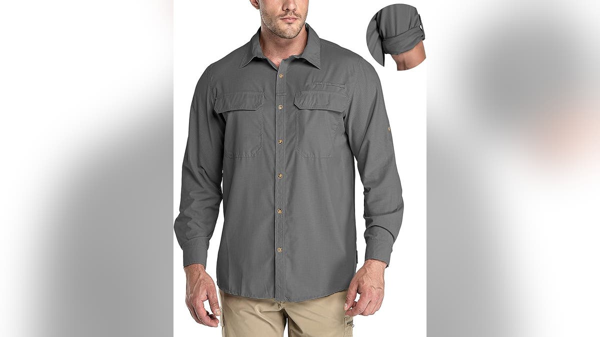 This shirt has handy pockets.