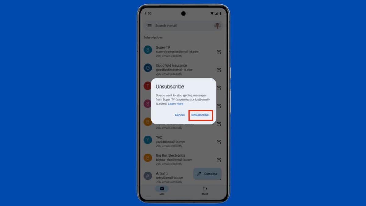 Gmail’s "Manage Subscriptions" page on mobile.