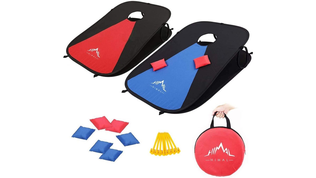 This corn hole game collapses into a small carrying case.