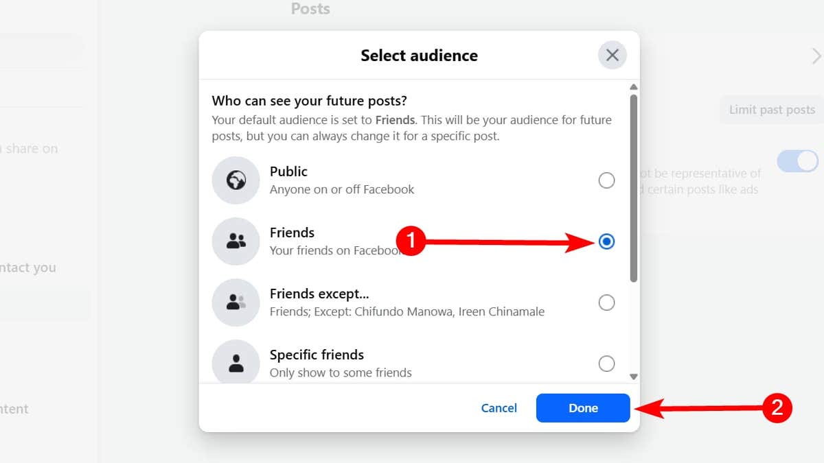 Steps to adjust your Facebook privacy settings.