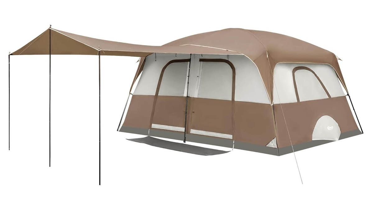 This tent has a canopy you can attach for added space.