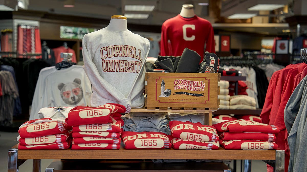 Merchandise for sale inside the Cornell Store at the Cornell University campus in Ithaca
