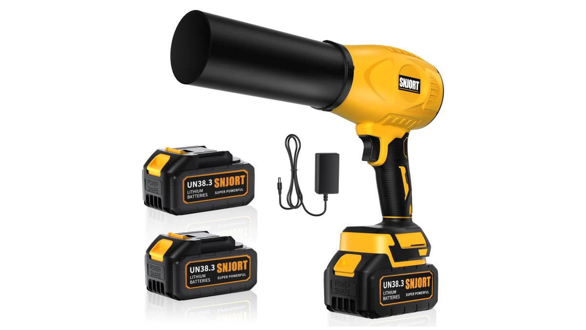 Blow leaves from hard-to-reach areas with this handheld leaf blower. 