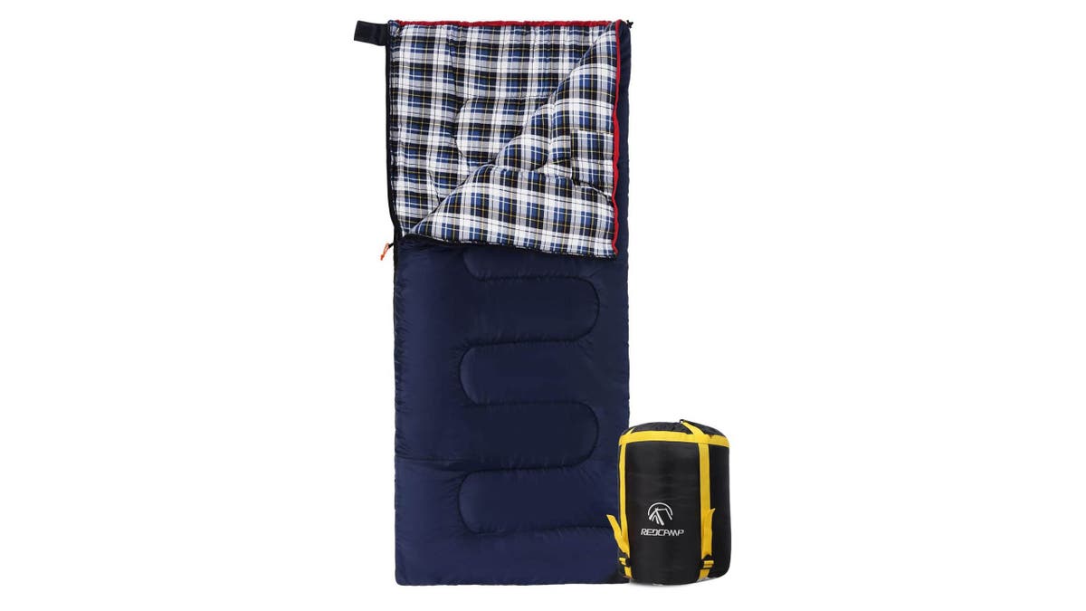 A flannel-lined sleeping bag is soft, comfortable and warm.