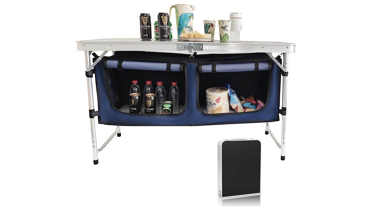 Easily set up a kitchen table with this camp folding table.