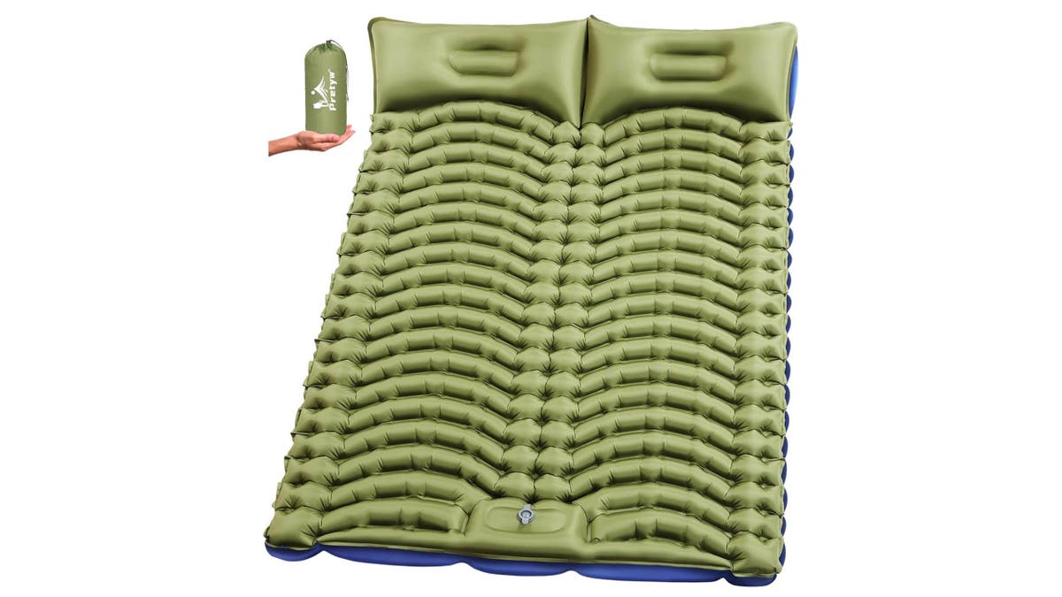 Easily blow up this sleeping pad for two.