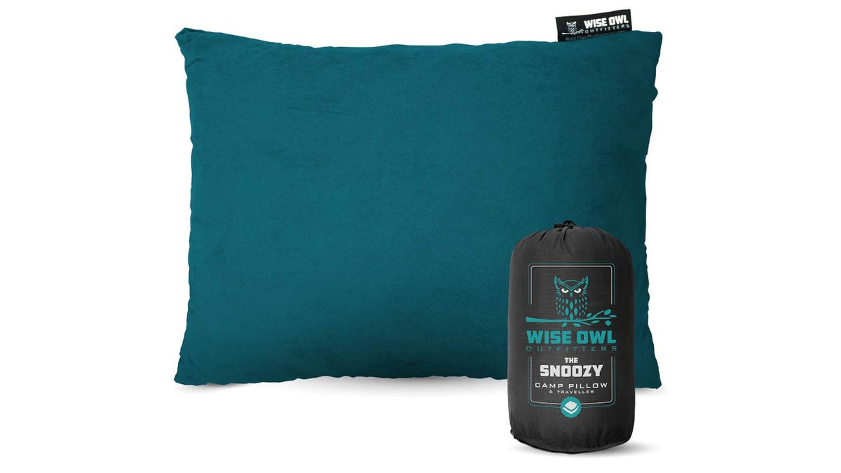 This memory foam pillow will help you sleep easily, even in the woods. 
