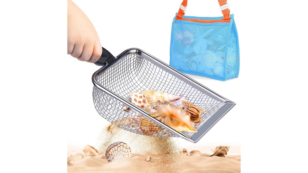 Find all kinds of treasures with a mesh sand shovel.