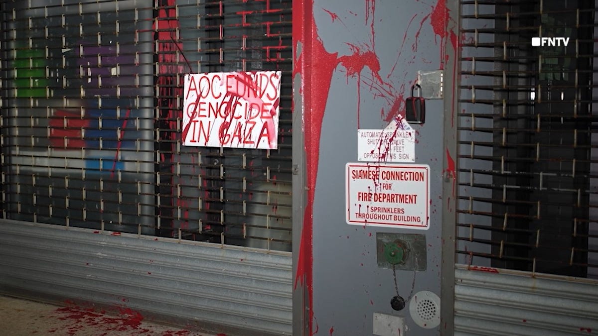 A campaign office for Rep. Alexandria Ocasio-Cortez was vandalized with an anti-Israel slogan on Sunday, July 21.