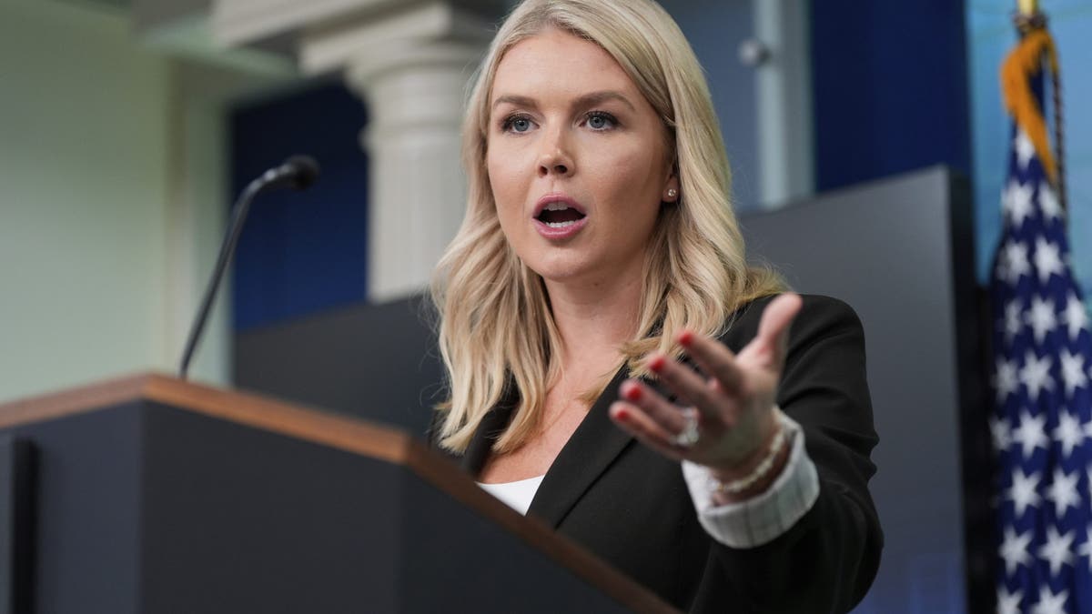 The White House press secretary Karoline Leavitt speaks with journalists in James Brady's press conference room in the White House on Monday, July 7, 2025, in Washington.