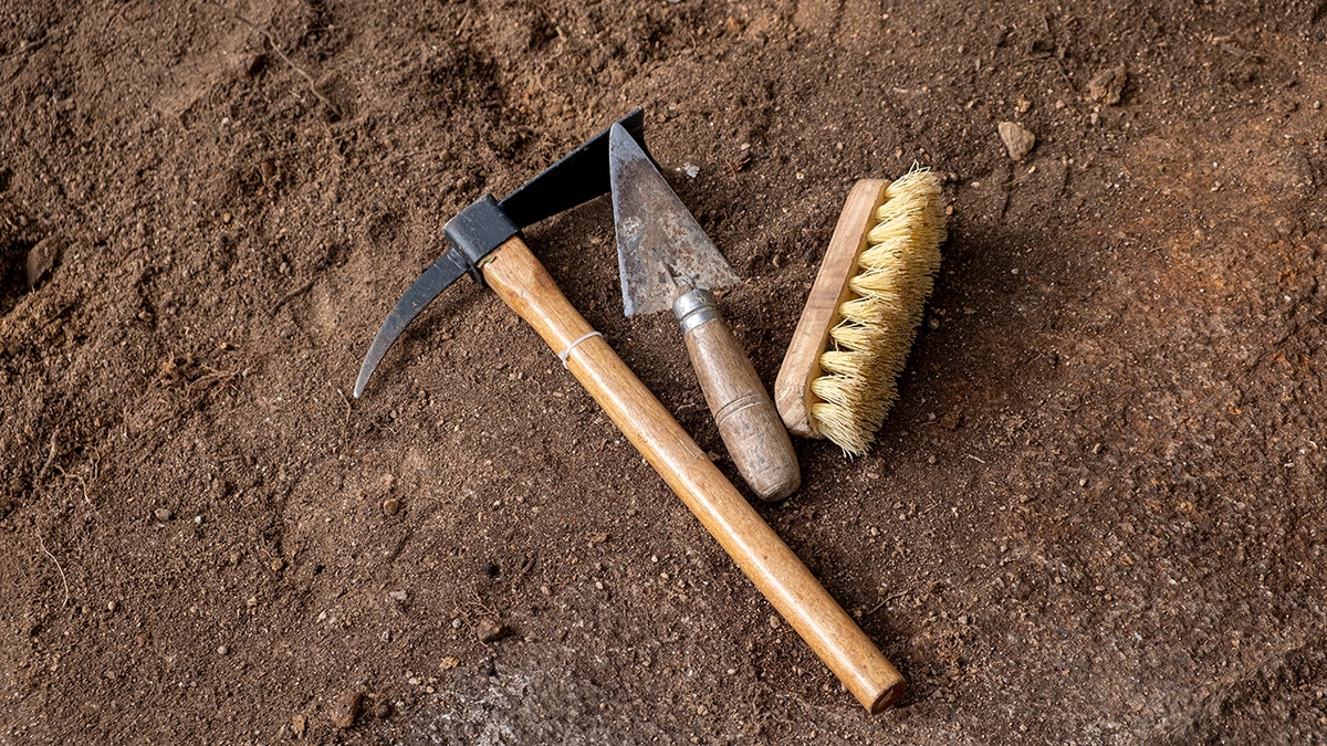 Pitax, trowels, brushes. Archaeological excavation tools