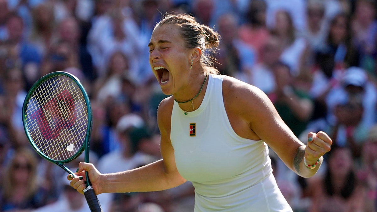 Aryna Sabalenka celebrates
