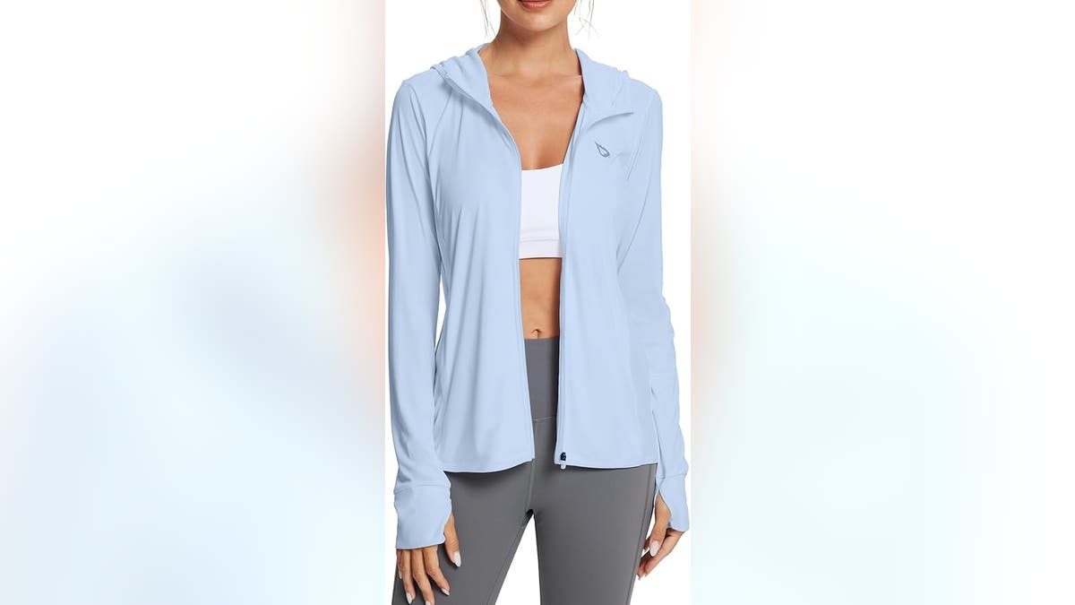 Wear this hoodie on your next run for extra sun protection.