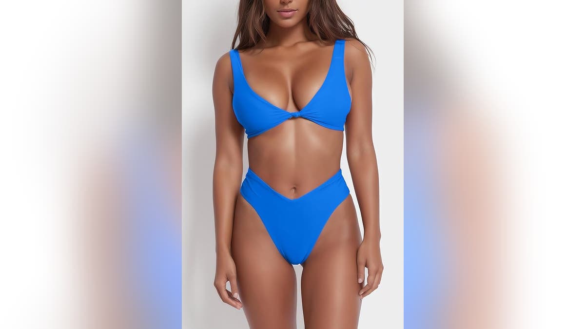 This high-waisted bikini is a cute option for the beach or pool. 