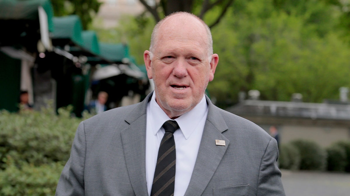 Tom Homan walks toward reporters outside the White House on May 5, 2025
