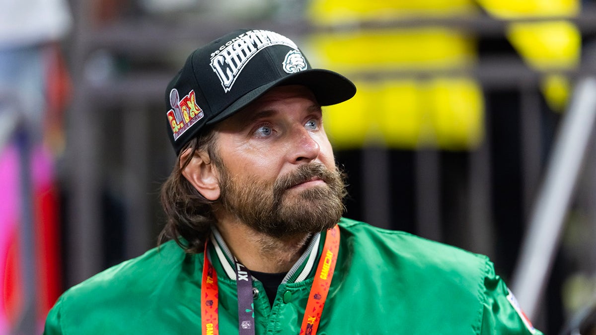 Bradley Cooper looks up at Super Bowl LIX