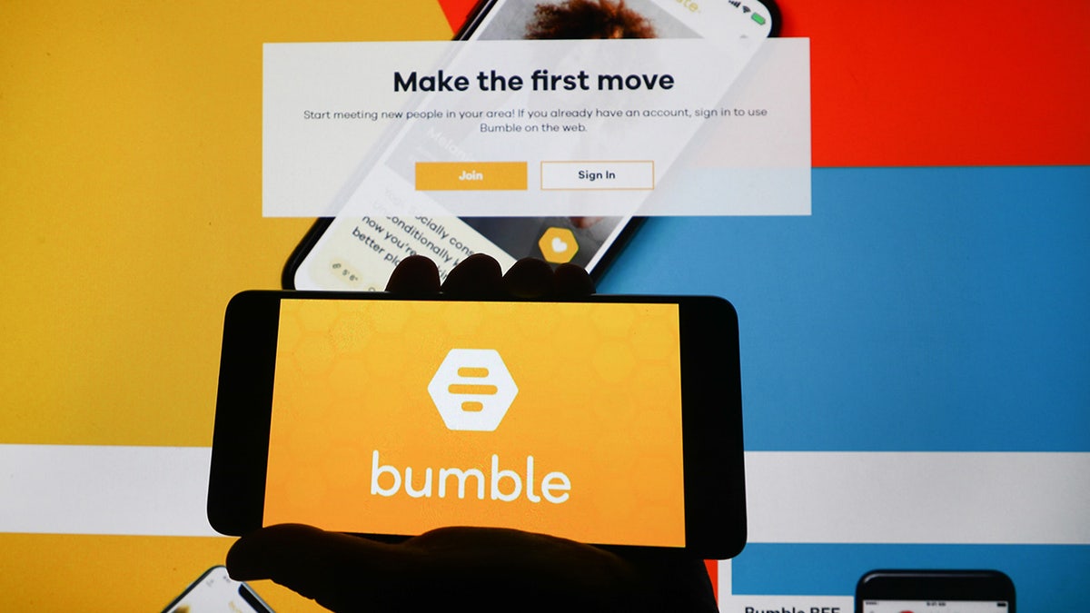Bumble app logo on a phone