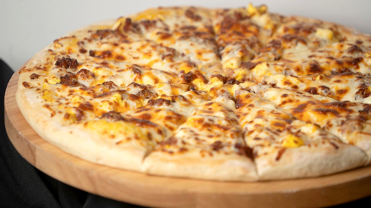 A breakfast pizza from Casey's gas station is shown.
