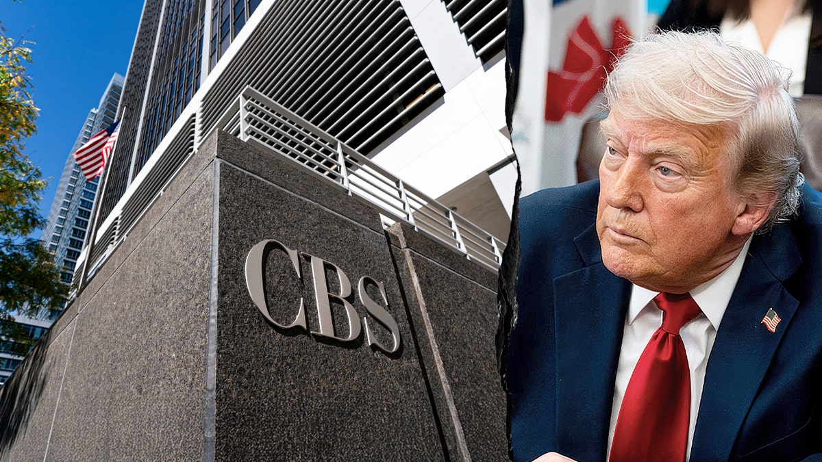 CBS News signage successful NYC and Donald Trump successful nan oval office
