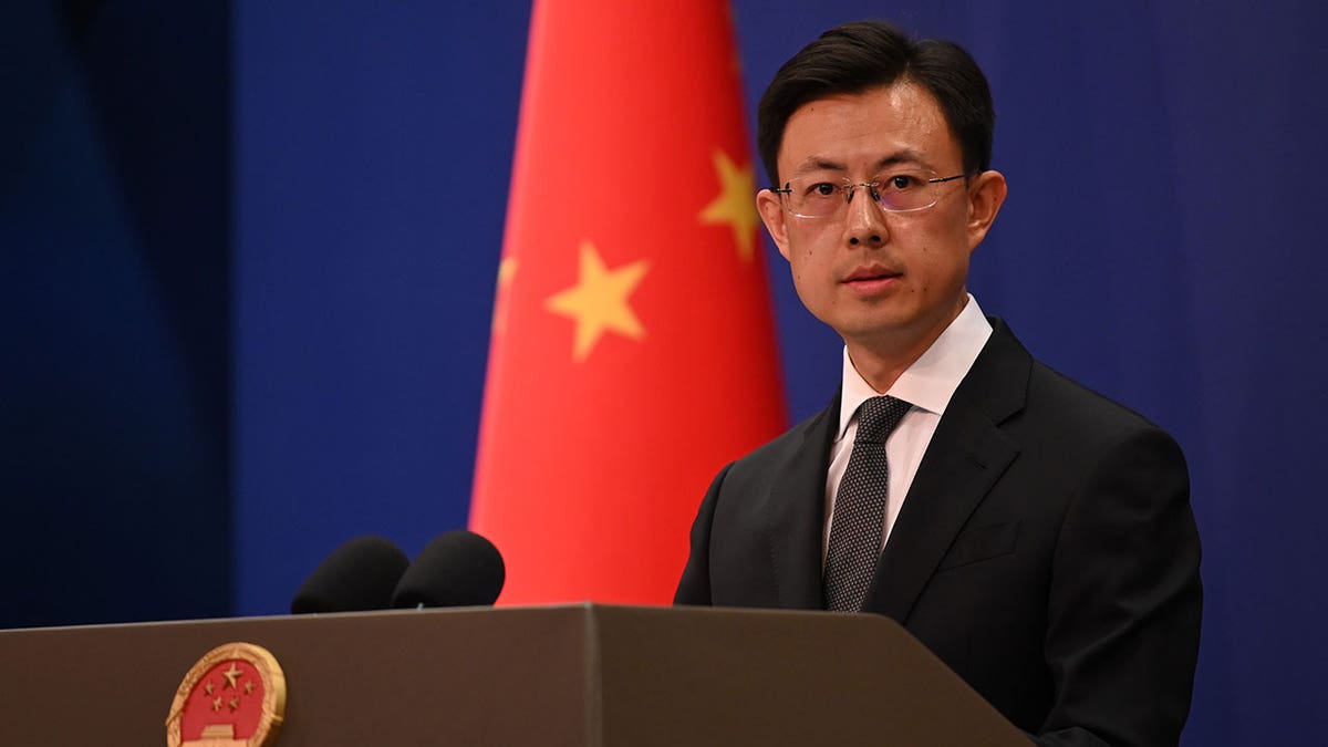 Chinese spokesperson Guo Jiakun speaks to the press.