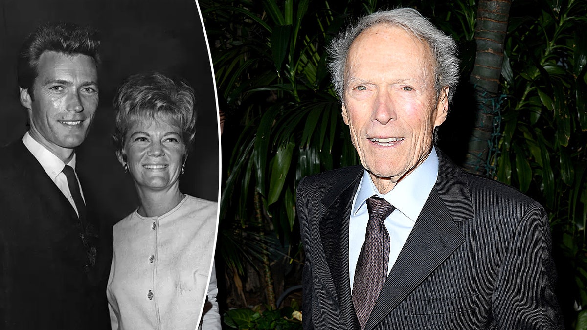 A split image of Clint Eastwood with first wife Maggie Johnson and a more recent photo of him