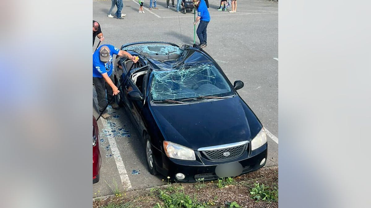 Car hit by rogue tire