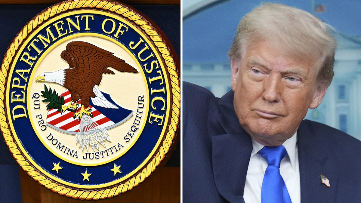 Trump and Justice Department logo