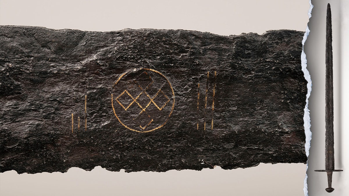 Close-up shot of rare symbol on sword