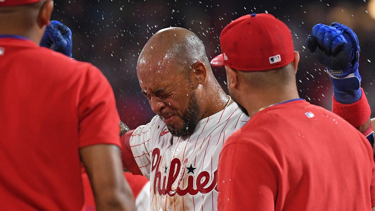 Edmundo Sosa celebrates walk-off win