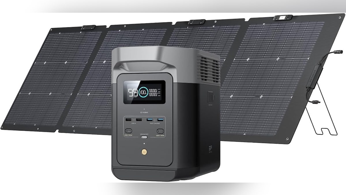 This solar generator powers appliances in your home quietly. 