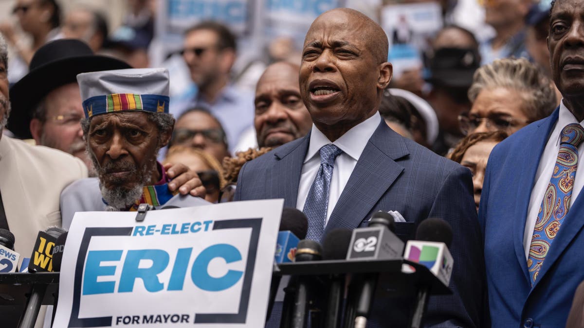 New York Mayor Eric Adams speaks during a campaign launch rally at City Hall, Thursday, June. 26, 2025, in New York. (AP Photo/Yuki Iwamura)