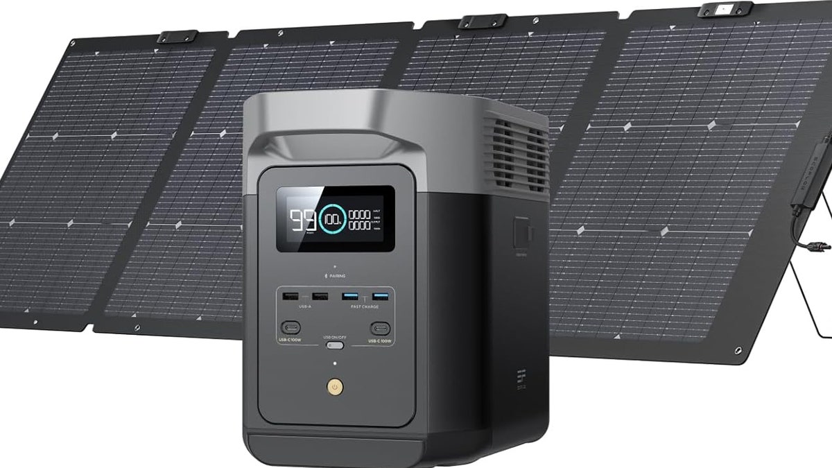 This solar generator powers appliances in your home quietly.
