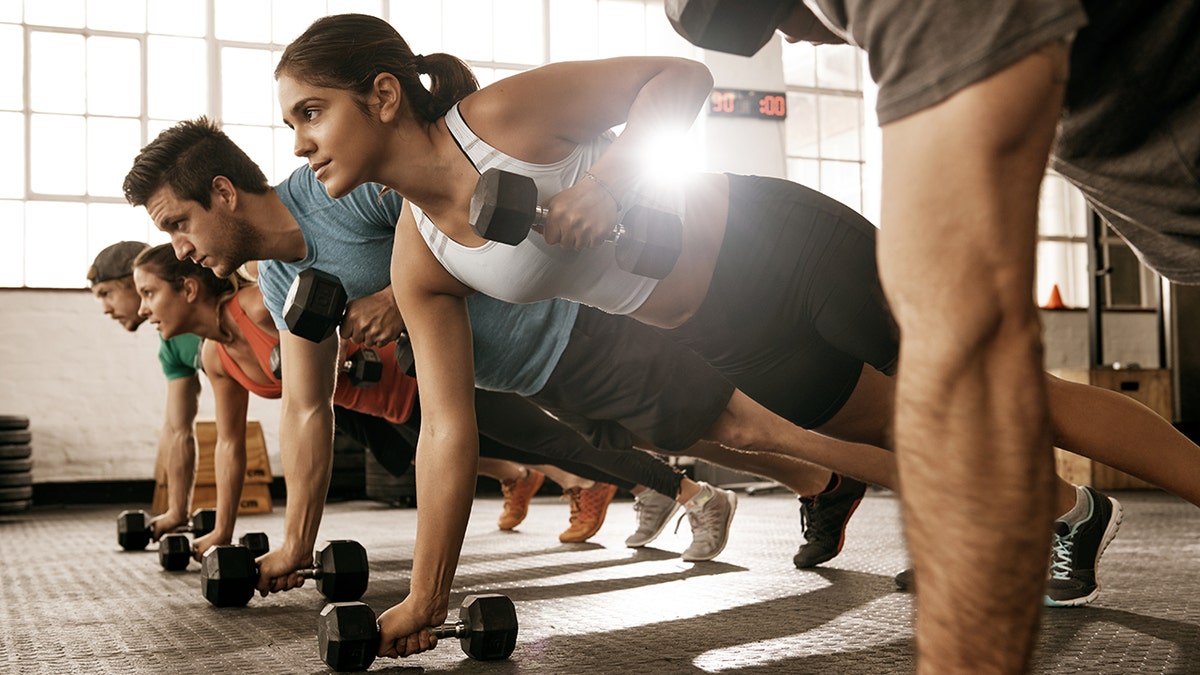 People doing exercises in a group