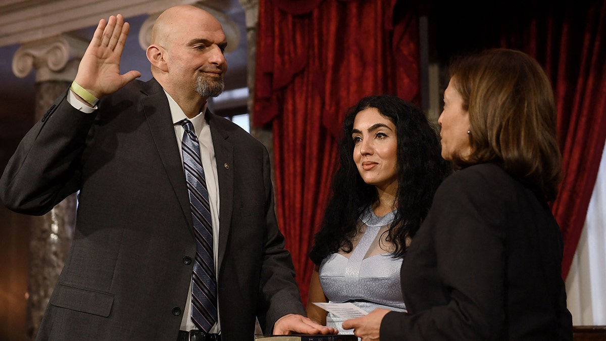 John Fetterman and wife, Gisele, at his swearing in to the Senate