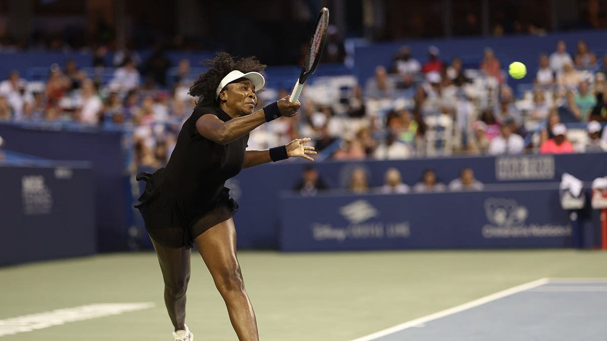 Venus Williams hits a forehand