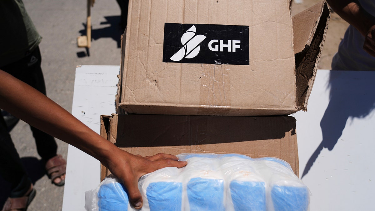 Cardboard box with Gaza Logo Humanitarian Foundation