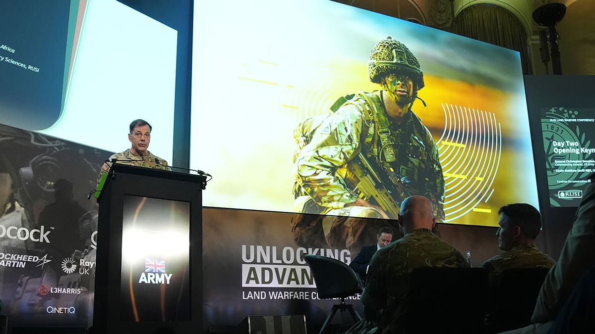 General Donahue of the United States speaks at the military conference in Germany.