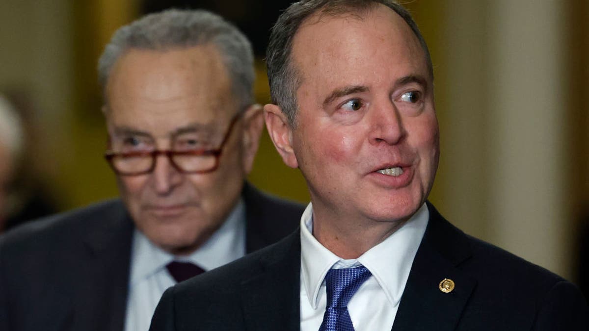 Senator Adam Schiff (D-Calif), joined by Senator majority leader Chuck Schumer (DN.Y.), will speak at a press conference following the weekly Senate Democratic Policy Luncheon held at the U.S. Capitol on December 10, 2024.