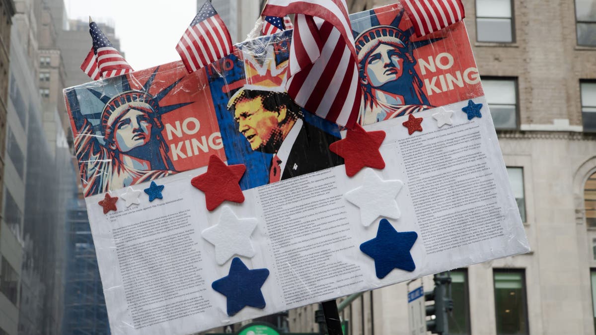 No Kings protest sign in NYC