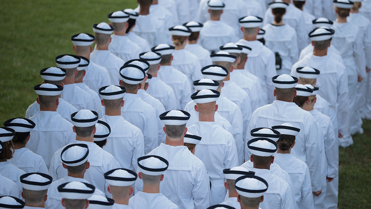 Incoming freshmen or "plebes" at Naval Academy