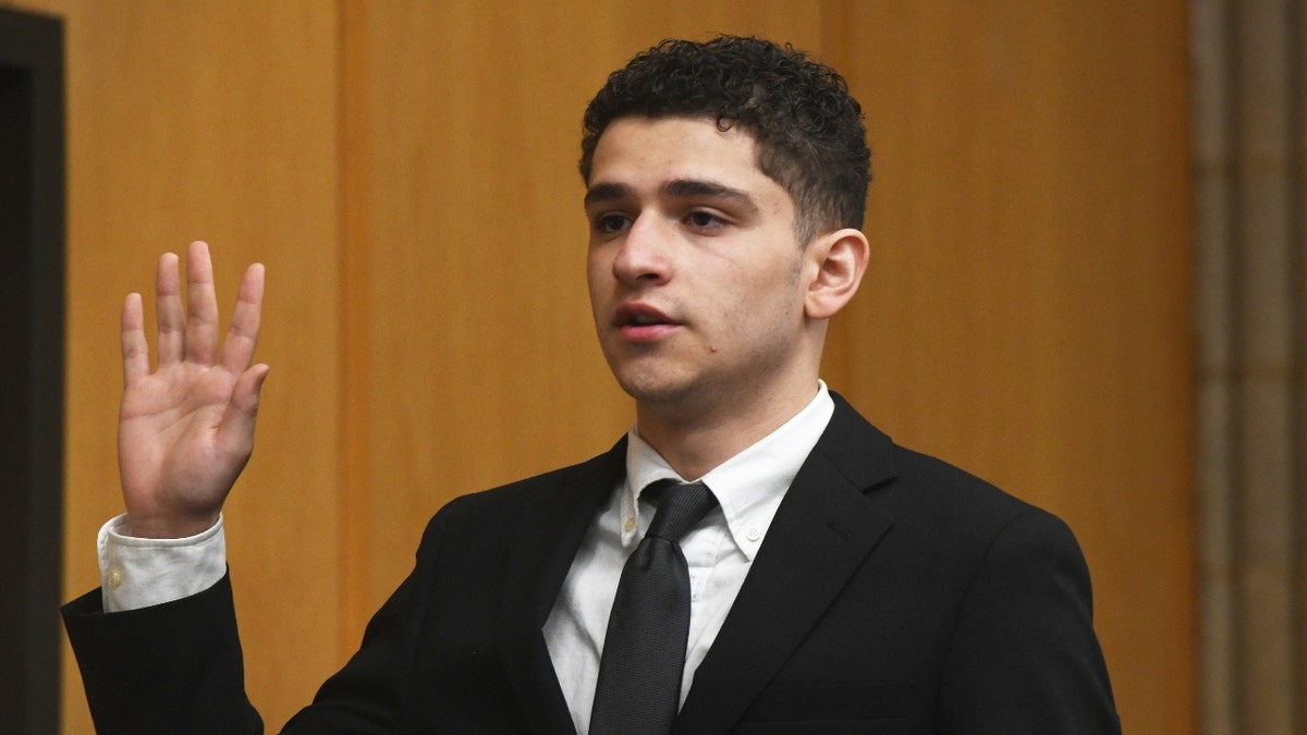 Raul Valle is sworn in to testify on the eighth day of his murder trial in state Superior Court, in Milford, Conn. June 30, 2025.