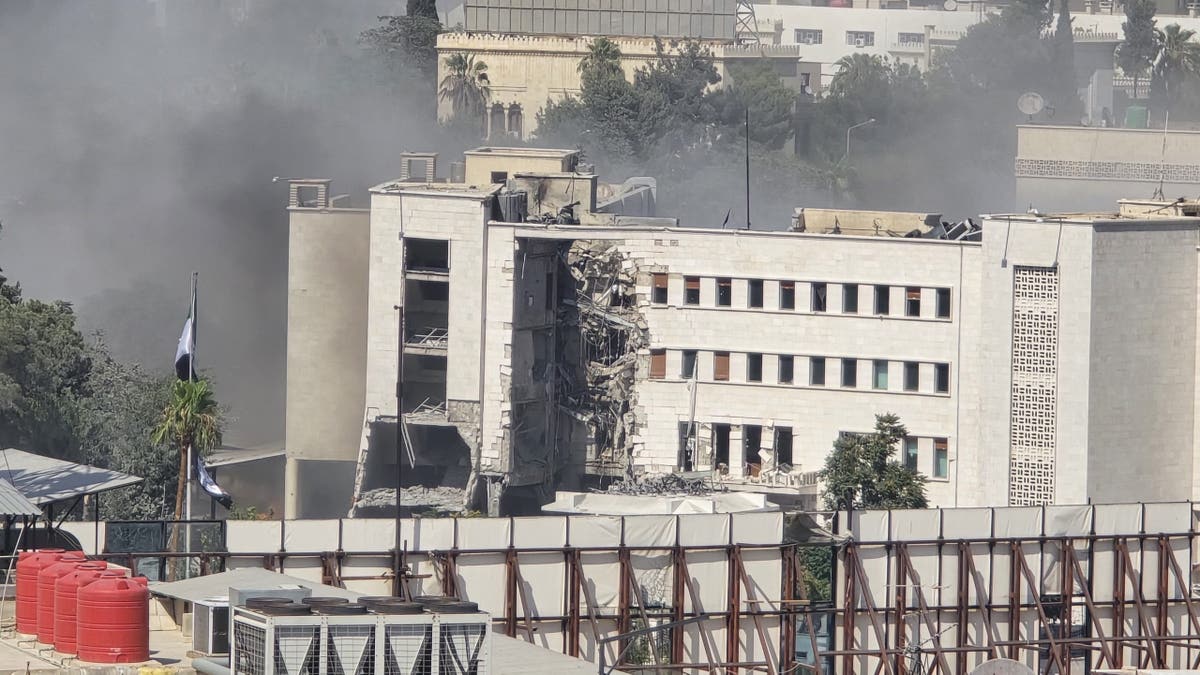 Smoke rises from the Syrian army's General Staff Complex after Israeli warplanes carried out multiple airstrikes in Damascus, Syria on July 16, 2025