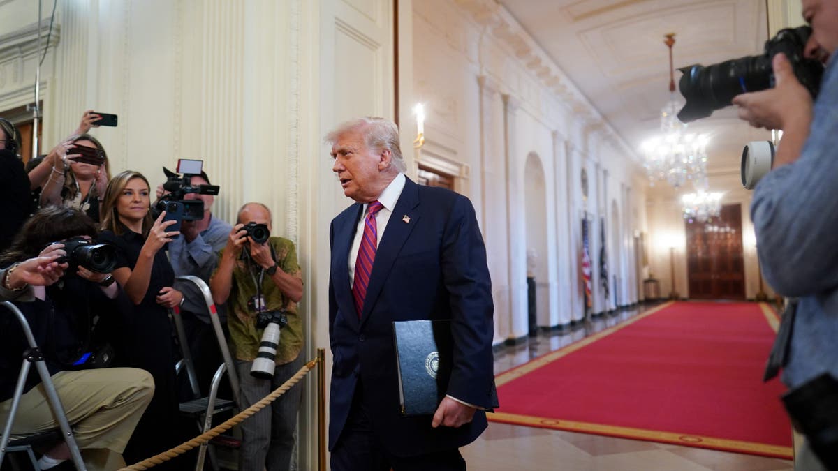 President Donald Trump will come to an signing ceremony for the Genius Act in the Eastern Zimmer of the White House in Washington on Friday, July 18, 2025. 