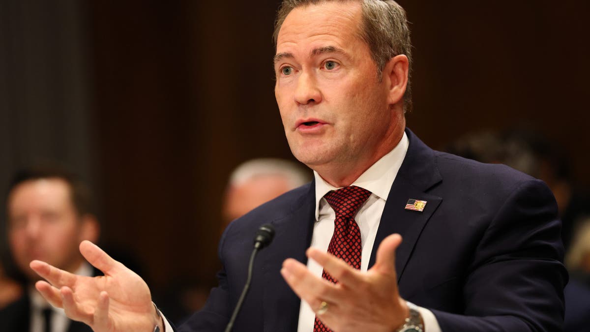 Former National Security Adviser Michael Waltz testifies during his confirmation hearing before the Senate Committee on Foreign Relations in the Dirksen Senate Office Building July 15, 2025, in Washington.