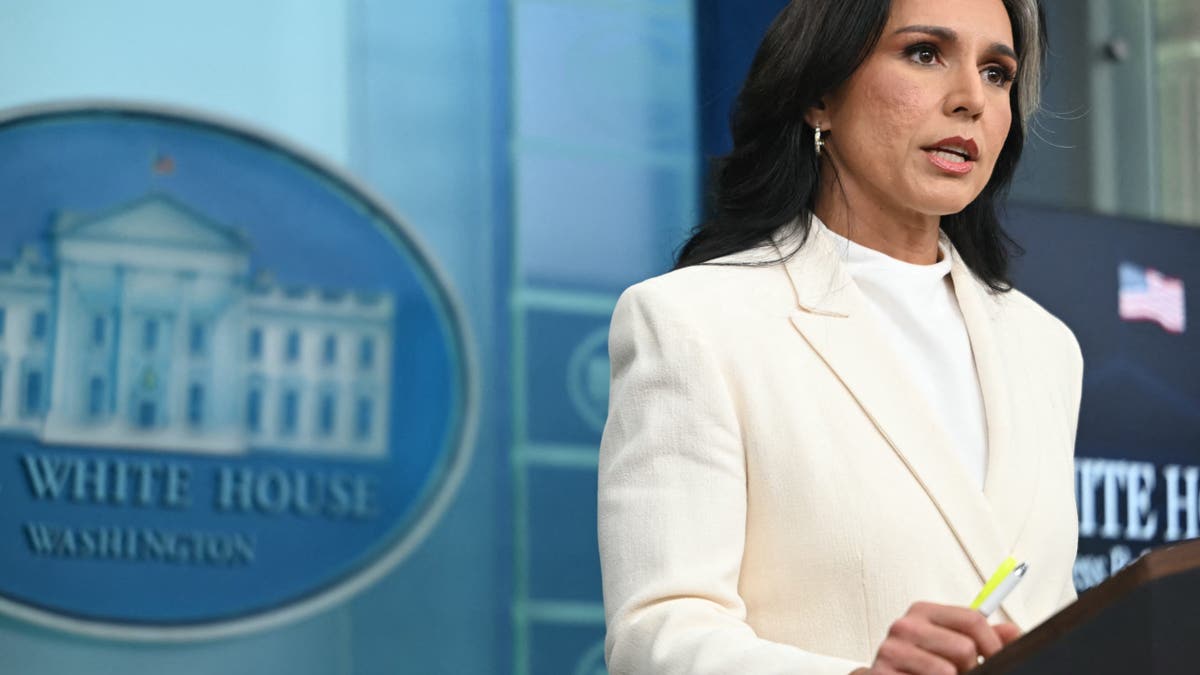 Director of National Intelligence Tulsi Gabbard speaks during a press briefing in the Brady Briefing Room at the White House in Washington, July 23, 2025.