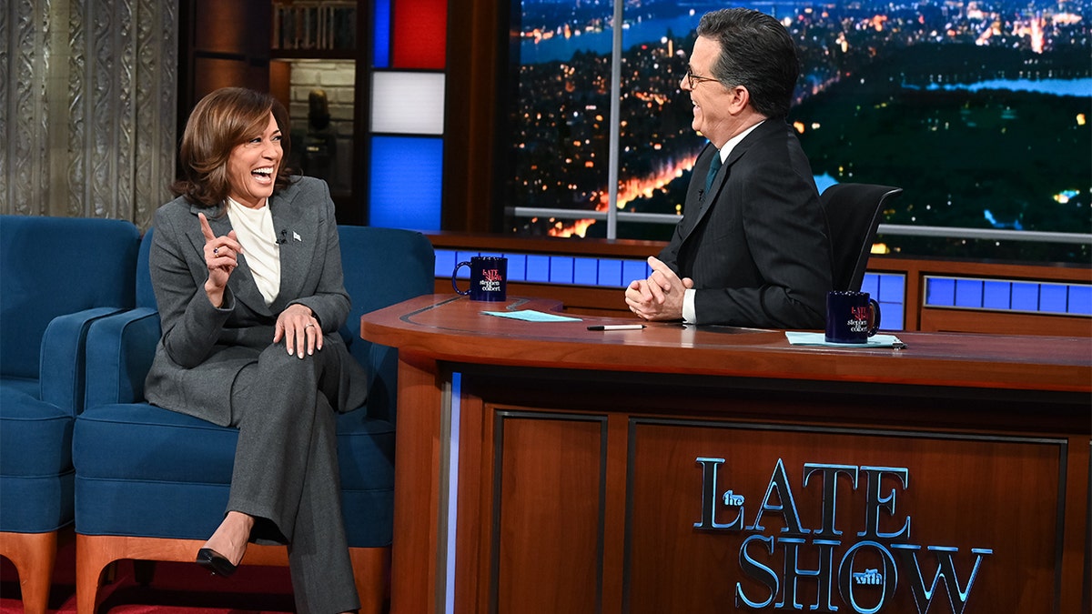 Kamala Harris and Stephen Colbert on CBS The Late Show