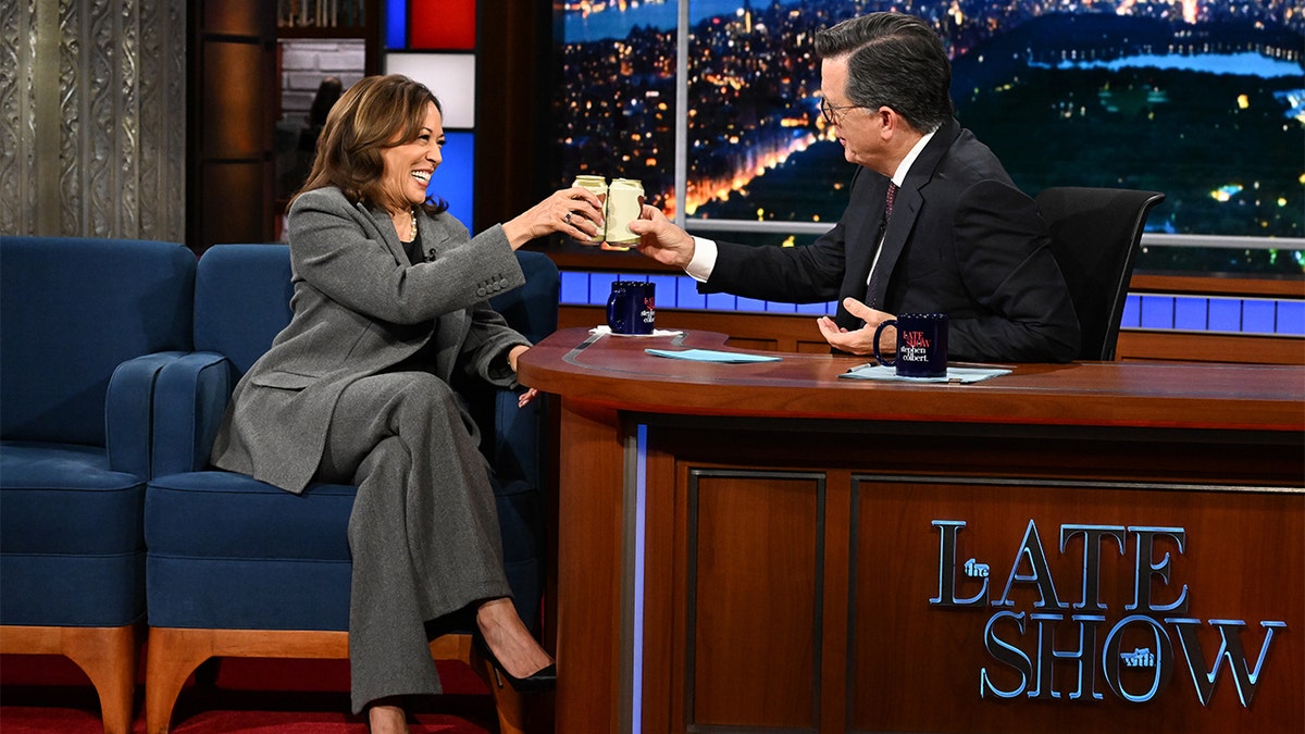 Kamala Harris and Stephen Colbert on The Late Show
