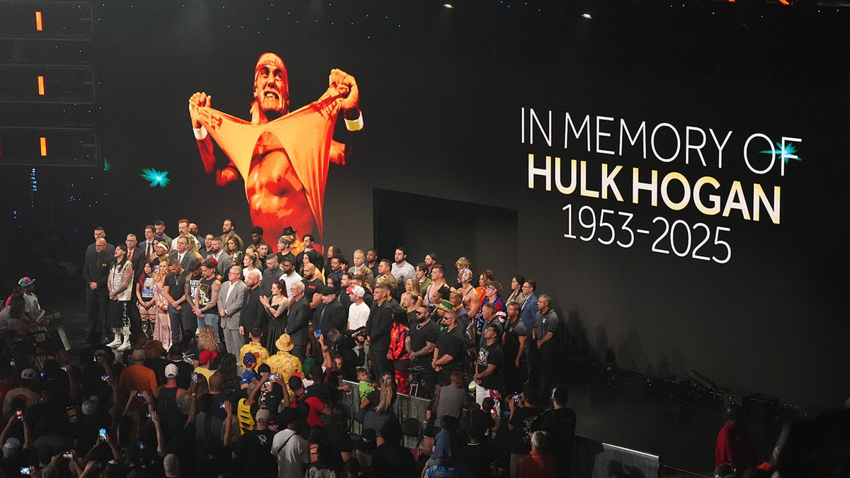 WWE Rep on Stage pays homage to Hulk Hogan "Monday night life" On July 28th, 2025, at Little Caesar Arena in Detroit.