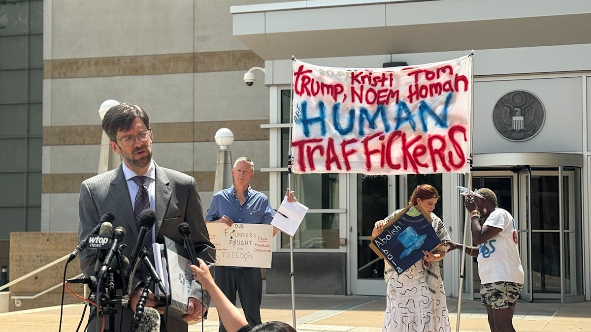 Abrego Garcia's lawyer will speak to a reporter outside the US District Court in Greenbelt, Maryland in July. (Breanne Deppisch/Fox News Digital)