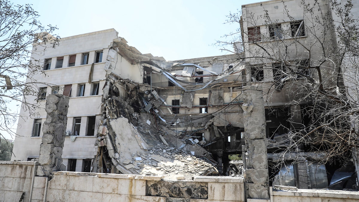  A view of damage at the Syrian General Staff headquarters and nearby buildings following Israeli airstrikes targeting the capital Damascus, Syria on July 17, 2025. 